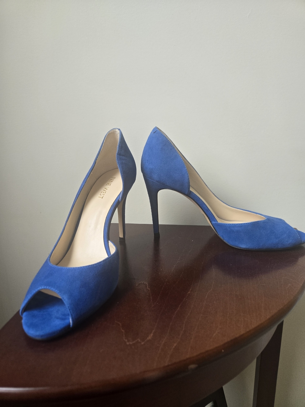 Nine West Electric Blue Suede Peep-Toe Pumps